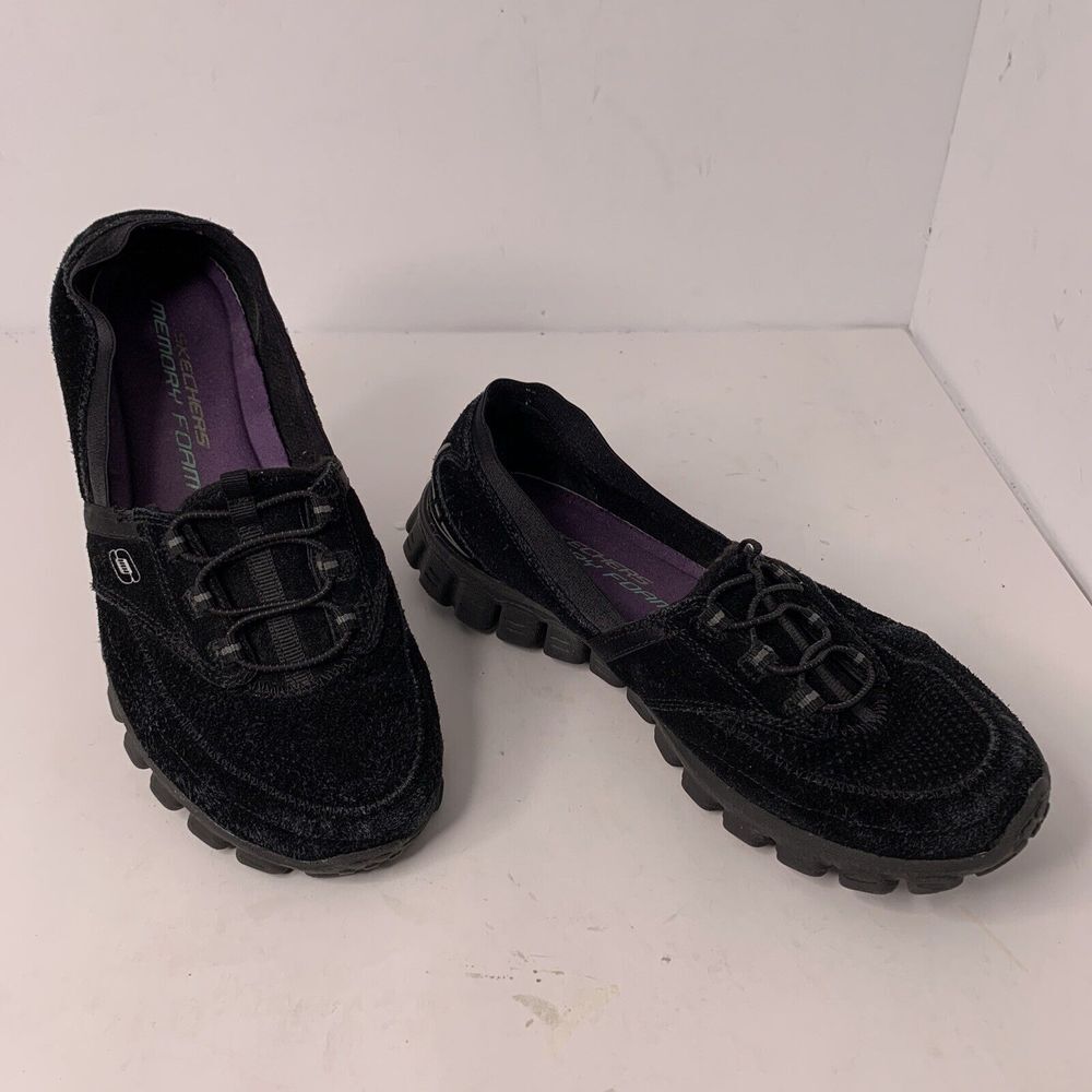 Skechers Womens 8 EZ Flex 2 Walking Sneakers Slip On Flats 22660 Black Leather